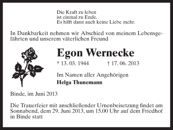 Traueranzeige von Egon Wernecke von Uelzen