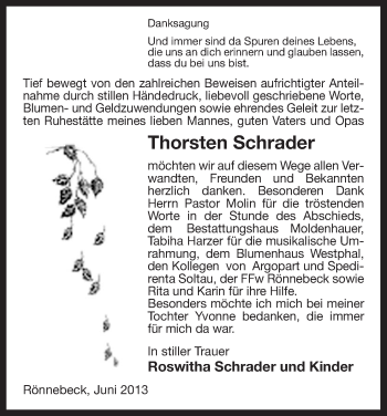 Traueranzeige von Thorsten Schrader von Uelzen