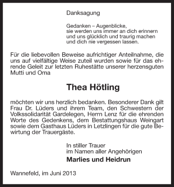 Traueranzeige von Thea Hötling von Uelzen