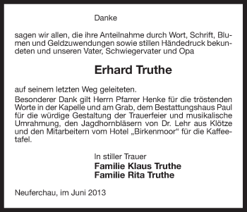 Traueranzeige von Erhard Truthe von Uelzen