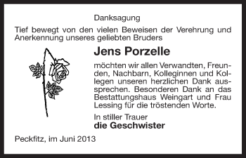 Traueranzeige von Jens Porzelle von Uelzen