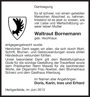 Traueranzeige von Waltraut Bornemann von Uelzen