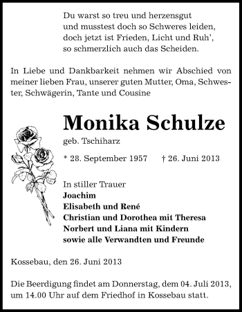 Traueranzeige von Monika Schulze von Uelzen