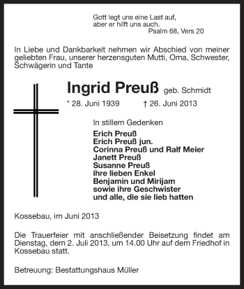 Traueranzeige von Ingrid Preuß von Uelzen