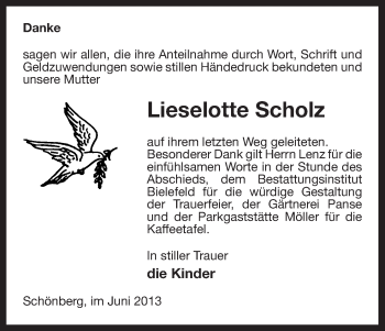 Traueranzeige von Lieselotte Scholz von Uelzen