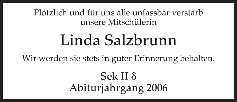 Traueranzeige für Linda Salzbrunn vom 02.07.2013 aus Uelzen