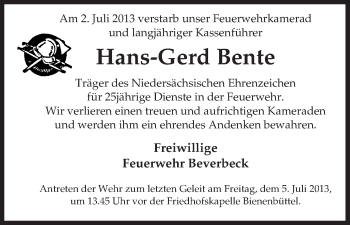 Traueranzeige von Hans-Gerd Bente von Uelzen