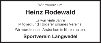 Traueranzeige von Heinz Rodewald von Uelzen