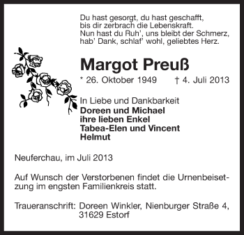 Traueranzeige von Margot Preuß von Uelzen