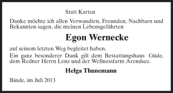 Traueranzeige von Egon Wernecke von Uelzen