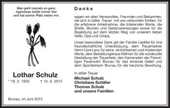 Traueranzeige von Lothar Schulz von Uelzen