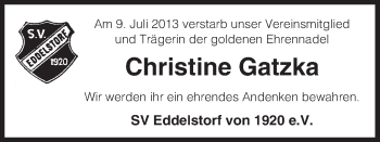 Traueranzeige von Christine Gatzka von Uelzen