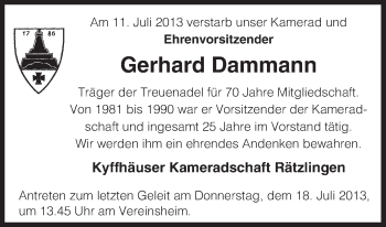 Traueranzeige von Gerhard Dammann von Uelzen