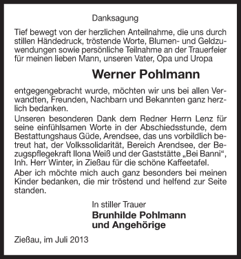 Traueranzeige von Werner Pohlmann von Uelzen