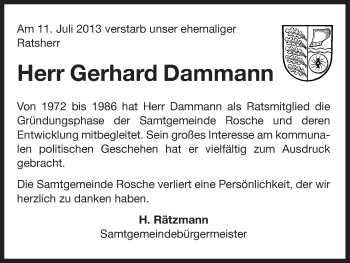 Traueranzeige von Gerhard Dammann von Uelzen