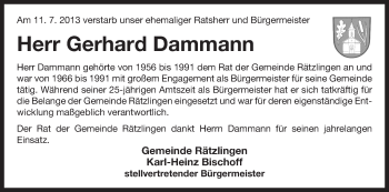 Traueranzeige von Gerhard Dammann von Uelzen