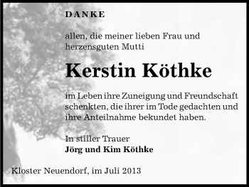 Traueranzeige von Kerstin Köthke von Uelzen