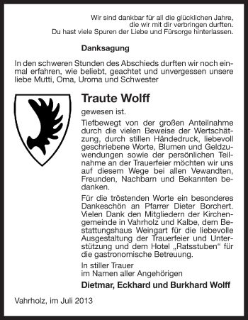 Traueranzeige von Traute Wolff von Uelzen