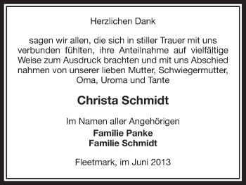 Traueranzeige von Christa Schmidt von Uelzen