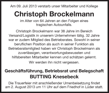 Traueranzeige von Christoph Brockelmann von Uelzen