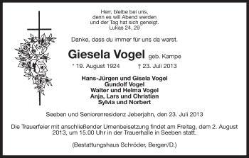 Traueranzeige von Giesela Vogel von Uelzen