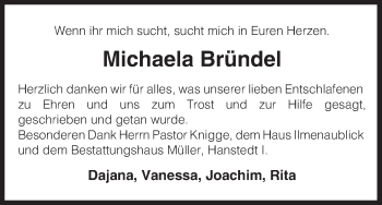 Traueranzeige von Michaela Bründel von Uelzen