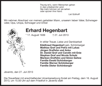 Traueranzeige von Erhard Hegenbart von Uelzen