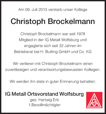 Traueranzeige von Christoph Brockelmann von Uelzen