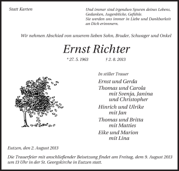 Traueranzeige von Ernst Richter von Uelzen