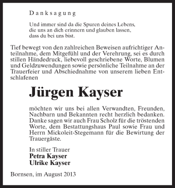 Traueranzeige von Jürgen Kayser von Uelzen