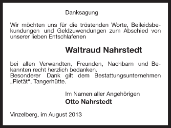 Traueranzeige von Waltraud Nahrstedt von Uelzen