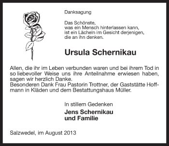 Traueranzeige von Ursula Schernikau von Uelzen