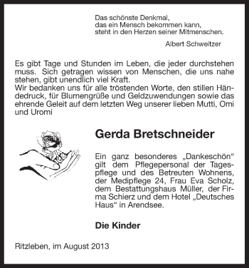 Traueranzeige von Gerda Bretschneider von Uelzen