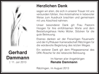 Traueranzeige von Gerhard Dammann von Uelzen