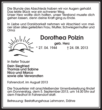 Traueranzeige von Dorothea Polzin von Uelzen