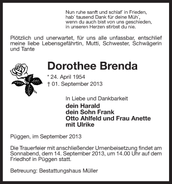 Traueranzeige von Dorothee Brenda von Uelzen