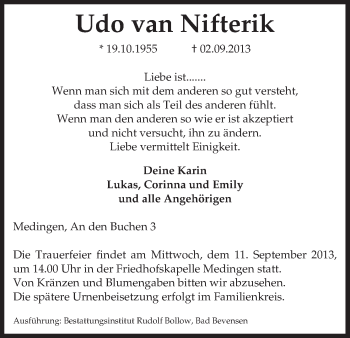 Traueranzeige von Udo van Nifterik von Uelzen