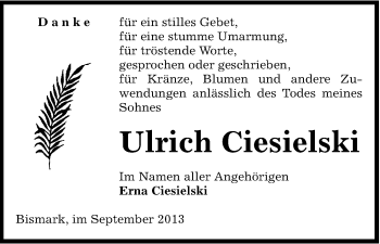 Traueranzeige von Ulrich Ciesielski von Uelzen