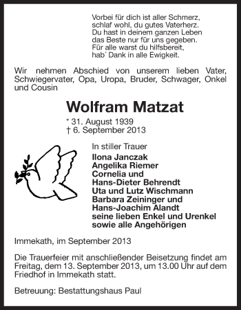 Traueranzeige von Wolfram Matzat von Uelzen