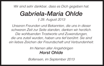 Traueranzeige von Gabriela-Maria Ohlde von Uelzen