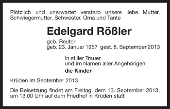 Traueranzeige von Edelgard Rößler von Uelzen