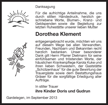 Traueranzeige von Dorothea Klement von Uelzen
