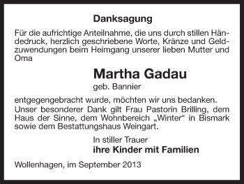 Traueranzeige von Martha Gadau von Uelzen