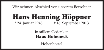 Traueranzeige von Hans Henning Höppner von Uelzen