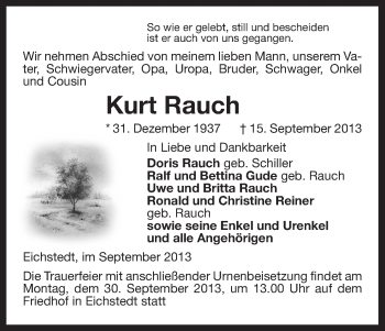 Traueranzeige von Kurt Rauch von Uelzen