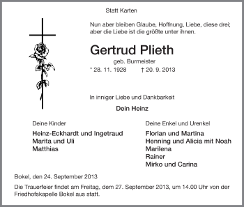 Traueranzeige von Gertrud Plieth von Uelzen