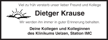 Traueranzeige von Dietger Krause von Uelzen