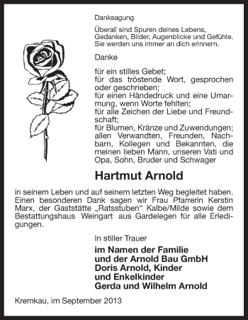 Traueranzeige von Hartmut Arnold von Uelzen