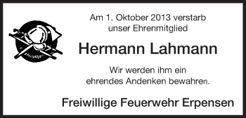 Traueranzeige von Hermann Lahmann von Uelzen