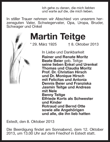 Traueranzeige von Martin Teitge von Uelzen